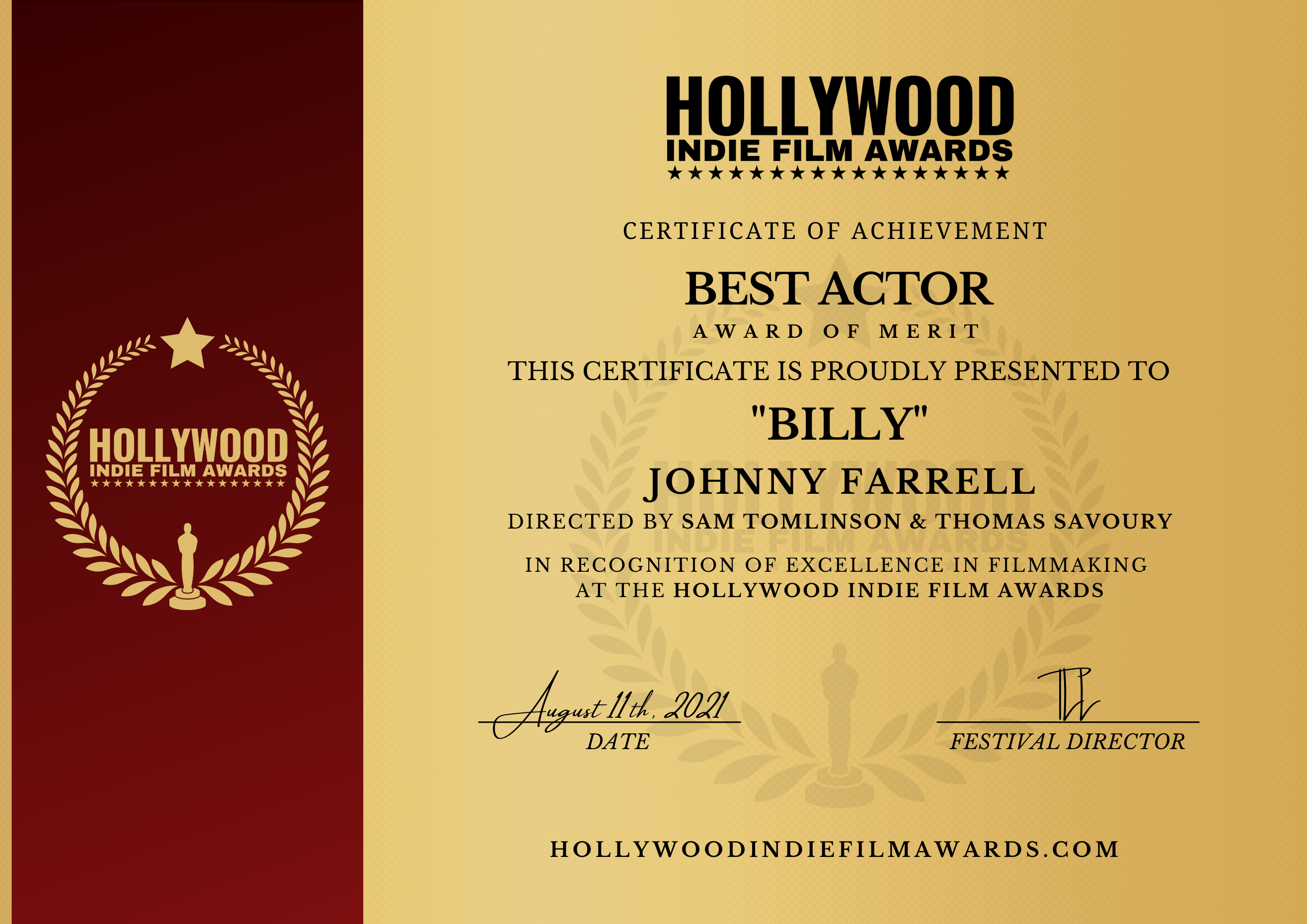 Best Actor: Hollywood Indie Film Awards