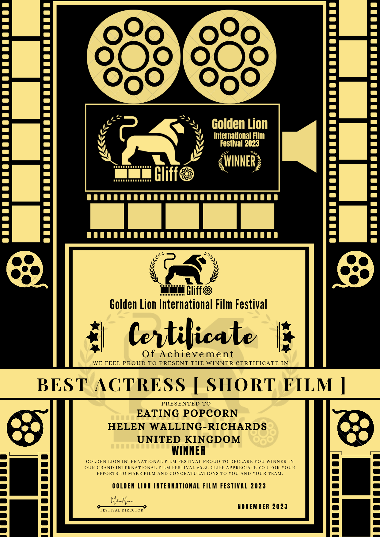 Golden Lion International Film Festival - Best Actress