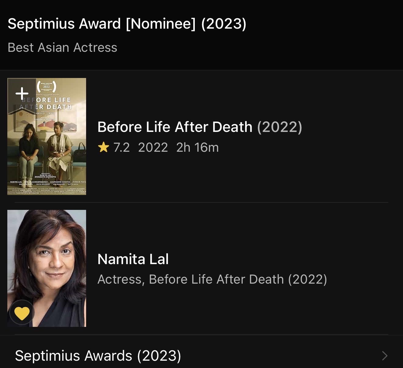 best Asian actress (nominee) 